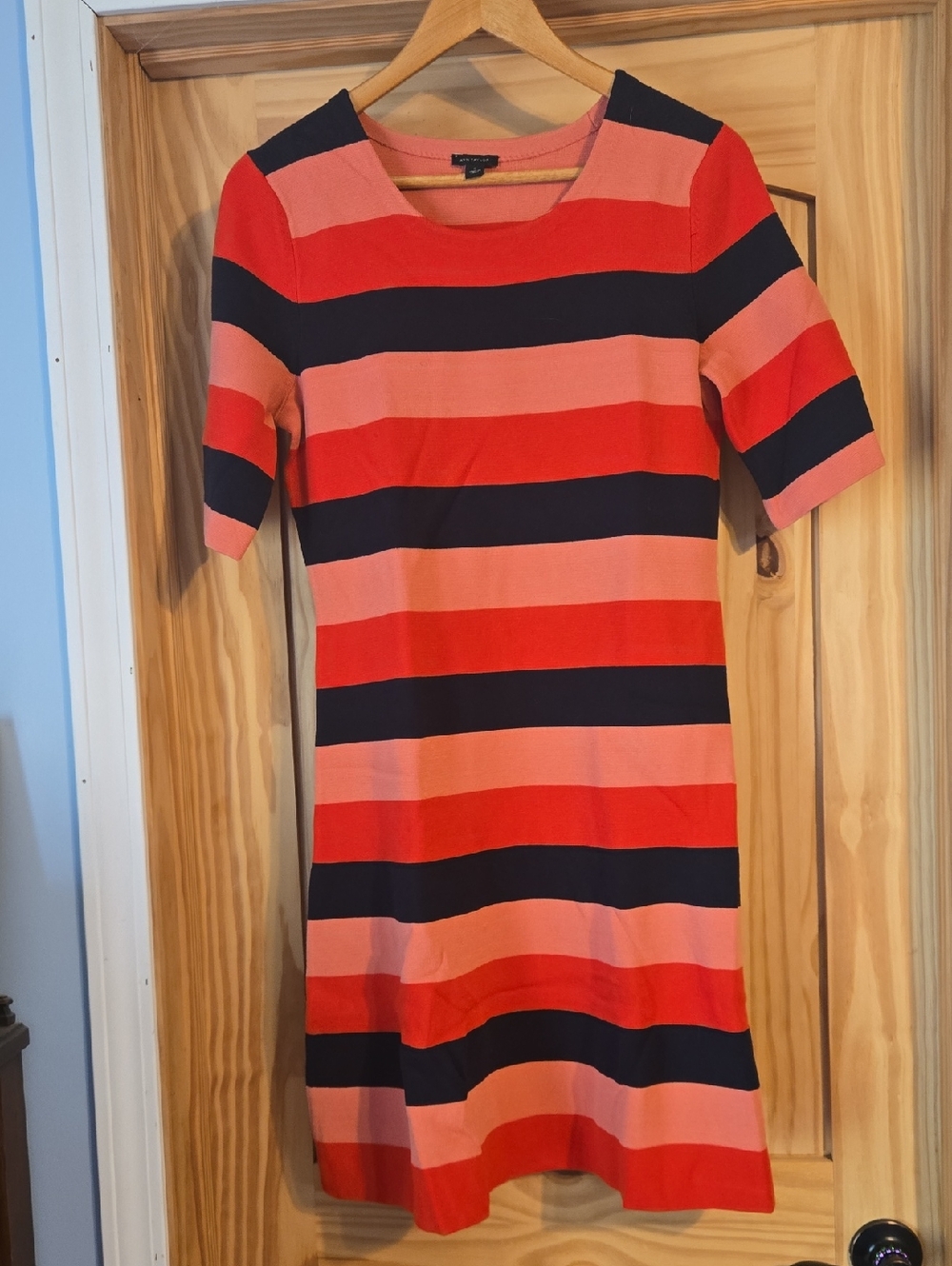 Ann Taylor Striped Dress in Orange and Coral with Navy Bands